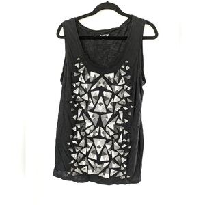 Apt 9 Womens Size Large Black Tank Top with Fused Beads Geometric Design Mod‎